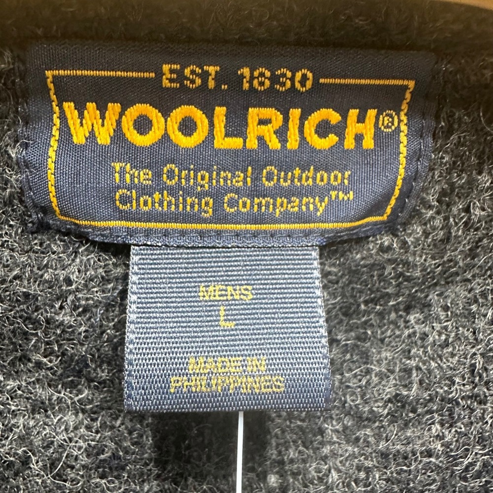 Woolrich Men's 100% Wool Sweater L Charcoal Suede Trim Quilted Shoulder Crewneck - Picture 5 of 7